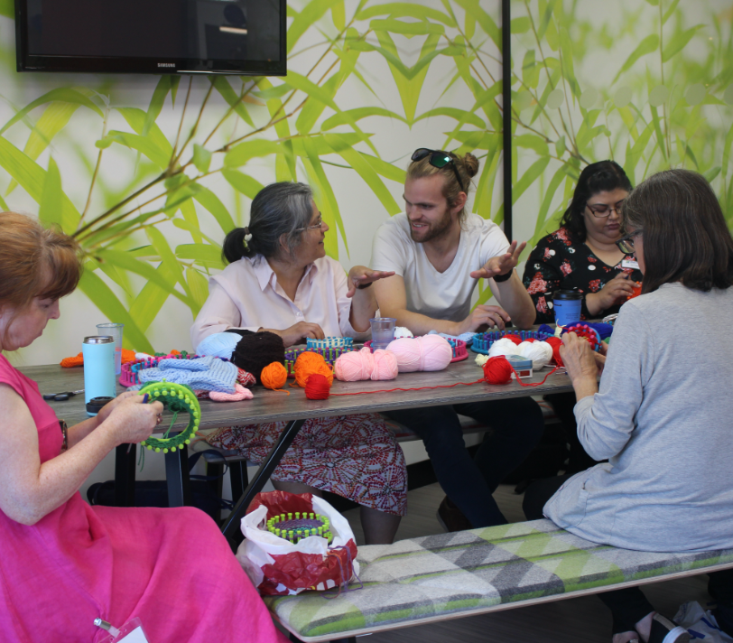 A knitting activity at one of our hubs