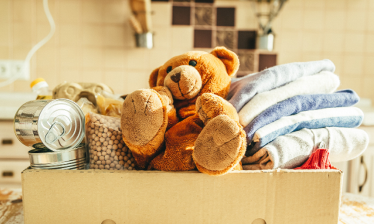 Donation box with food and presents