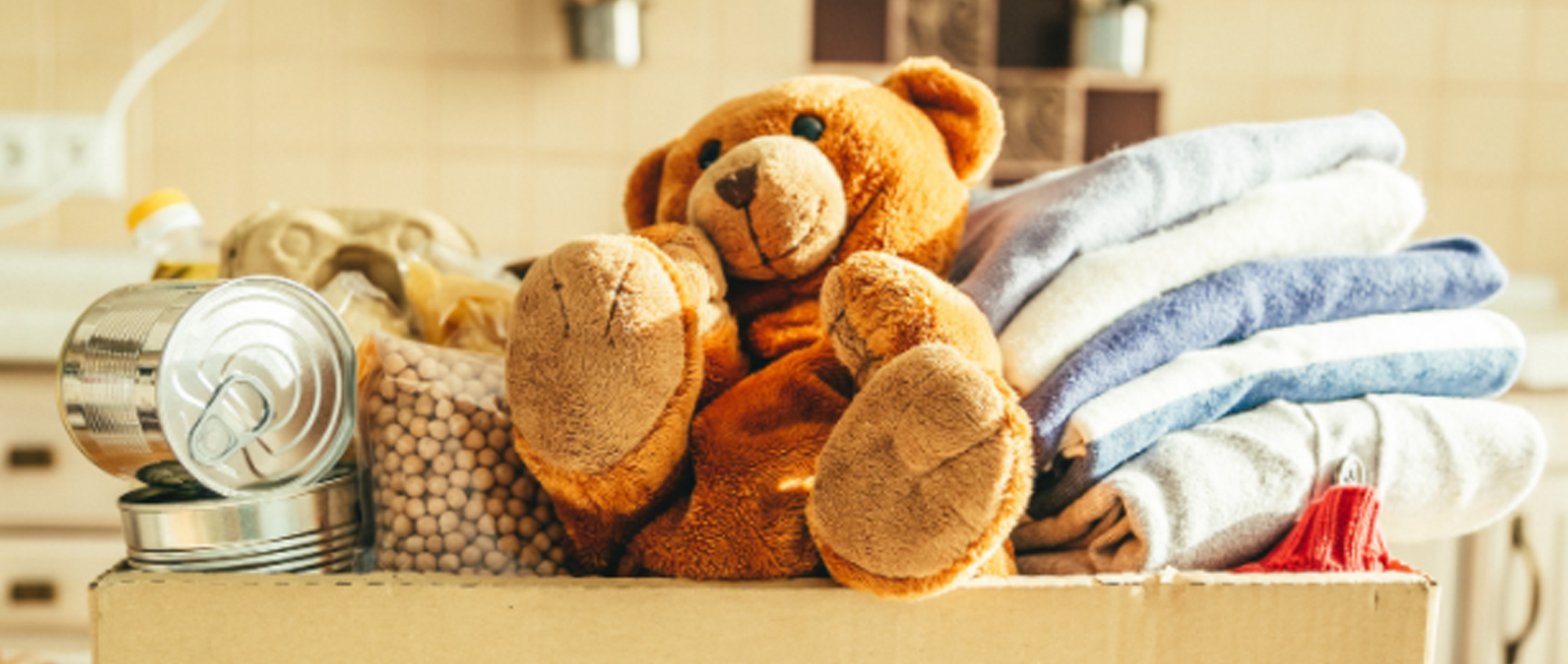 Donation box with food and presents