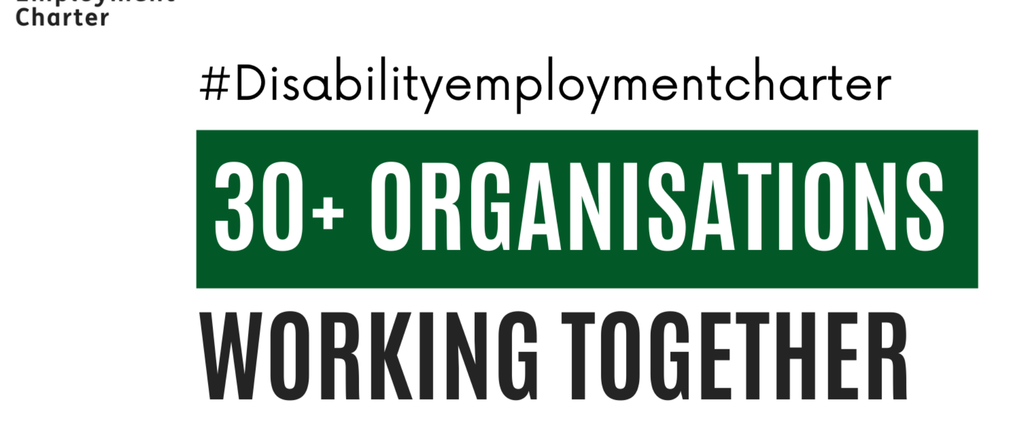 The Disability Employment Charter, #Disabilityemploymentcharter, 30+ organisations working together.