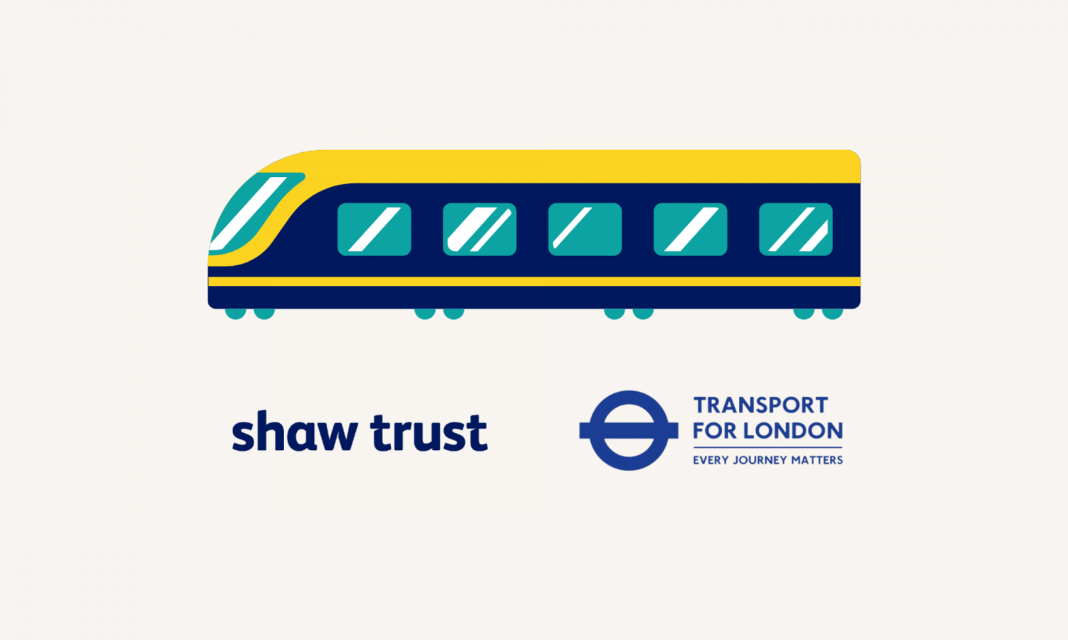 Graphic of a train with Shaw Trust and TFL logos.