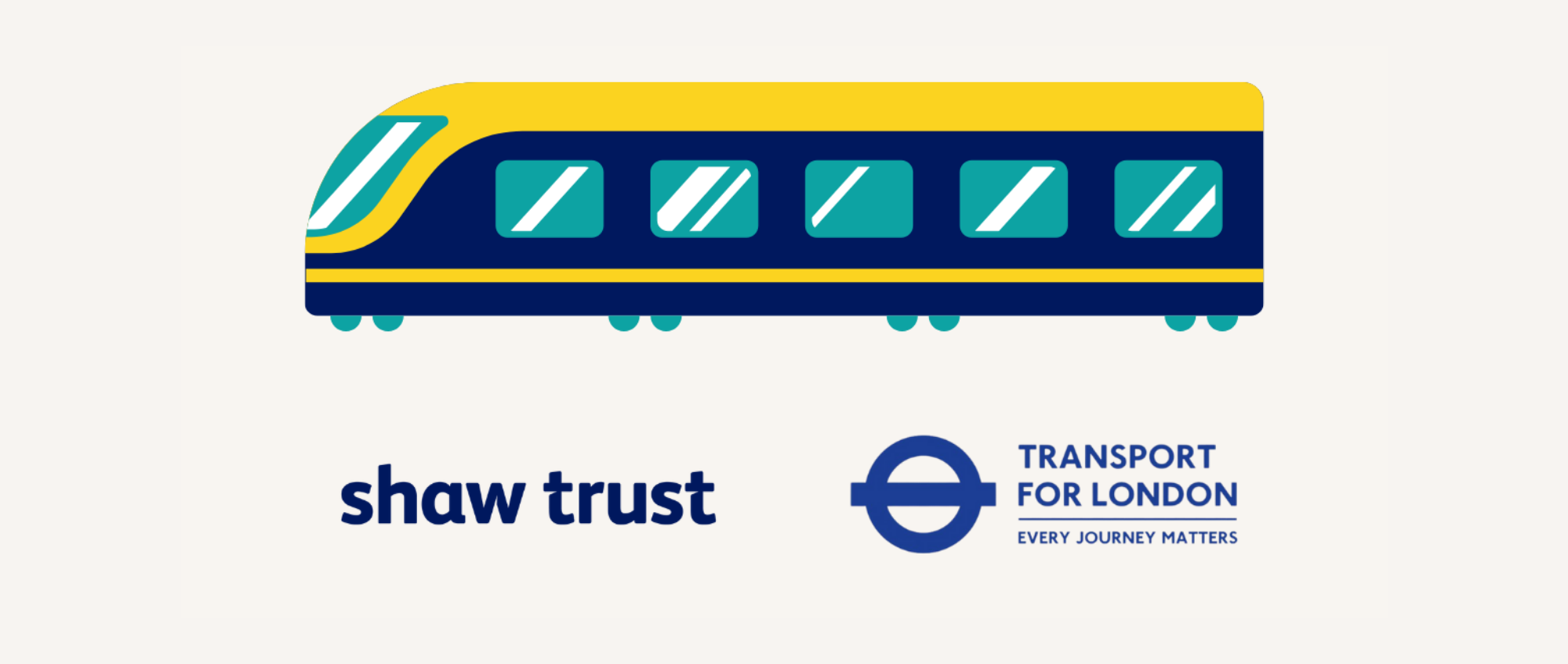 Graphic of a train with Shaw Trust and TFL logos.