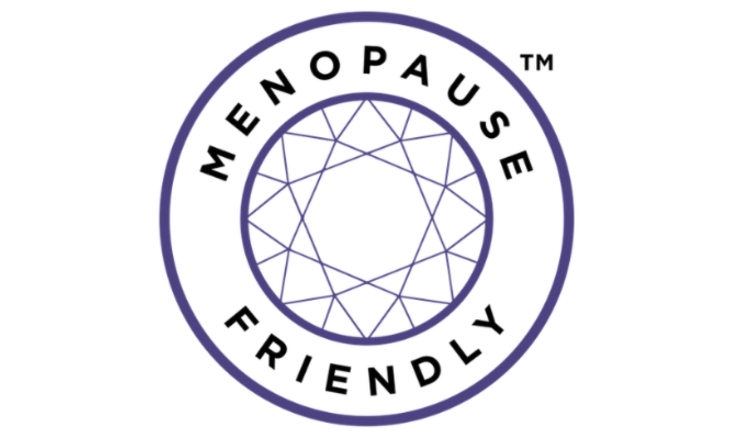 Menopause Friendly logo, includes that text in a circle